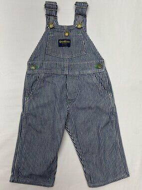 Vintage OshKosh BGosh Sanforized Blue & White Striped Overalls Adjustable Straps